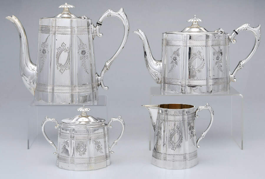 8574 (Silverplate, Hollowware) (4 Piece) Silverplate Tea Set by James Dixon & Sons-1