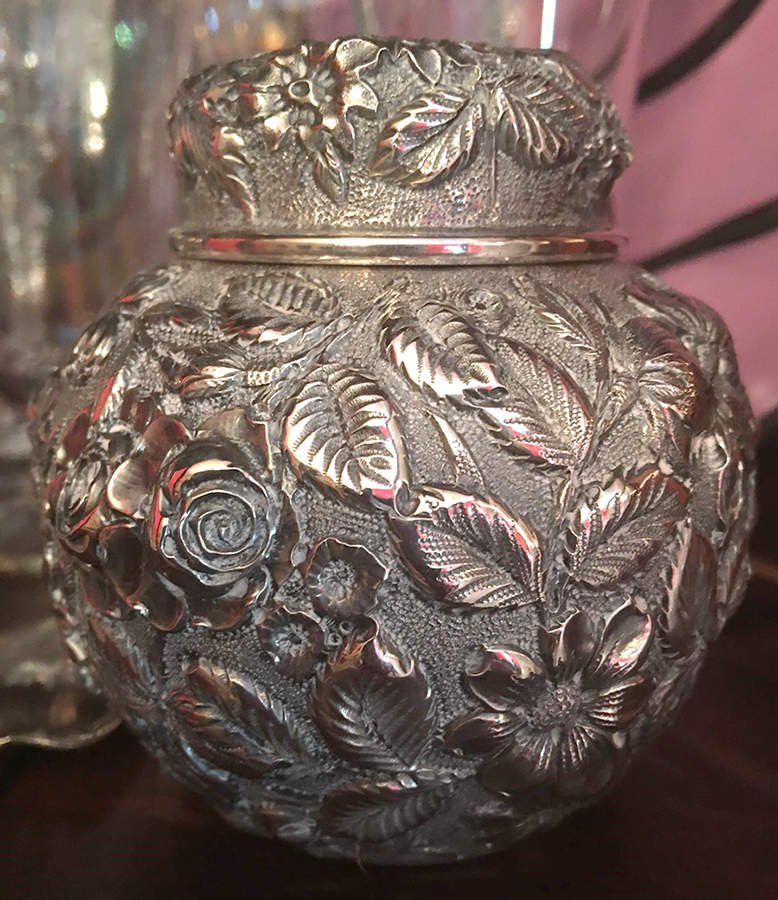 Repousse (Sterling, Hollowware) Tea Caddy & Lid by Jenkins & Jenkins-1