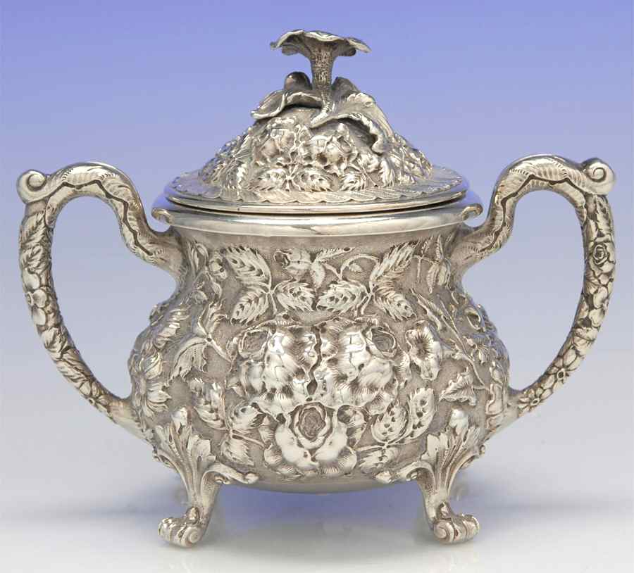 Repousse (Sterling, Hollowware) Sugar Bowl & Lid by Jenkins & Jenkins-1
