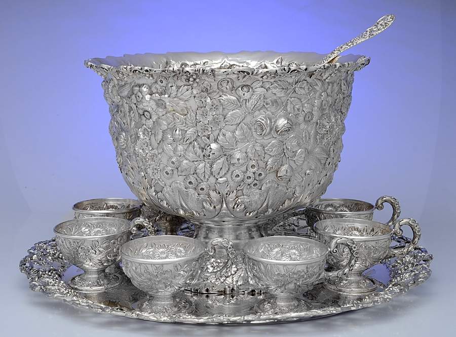 Repousse (Sterling, Hollowware) 11 Pc Punch Set Includes Complimentary Plated Tray by Jenkins & Jenkins-1