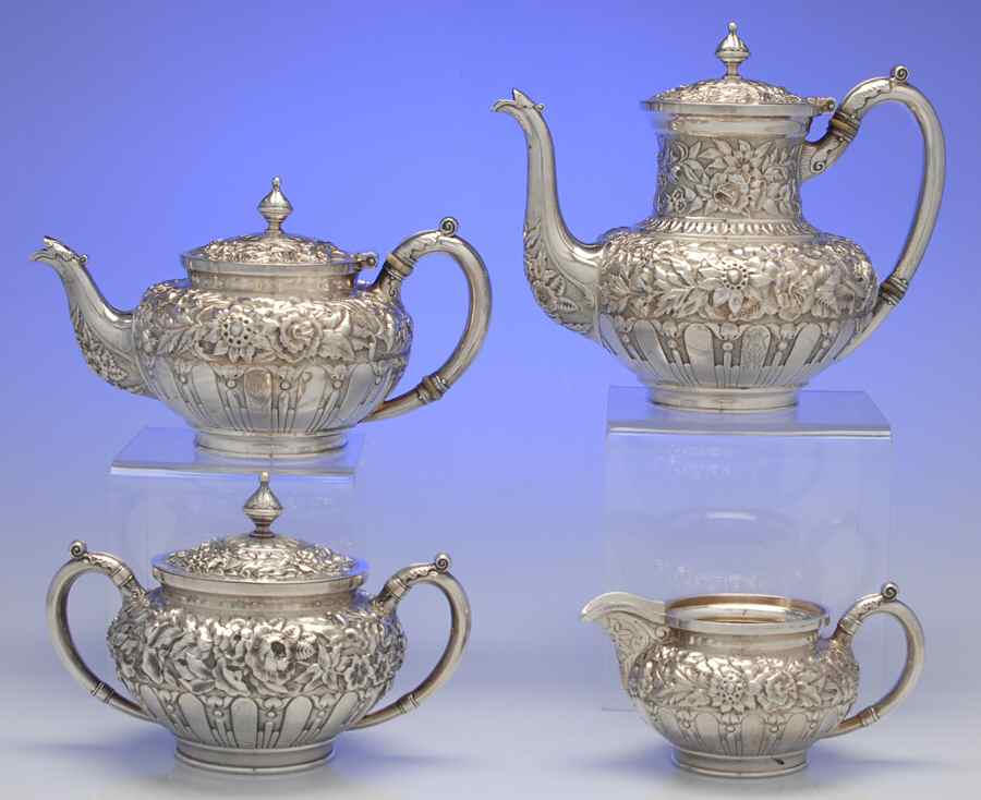 JEW21 (Sterling, Hollowware) 4 Piece Tea Set (SCP, STP, SCR, SSU) by J E Caldwell-1
