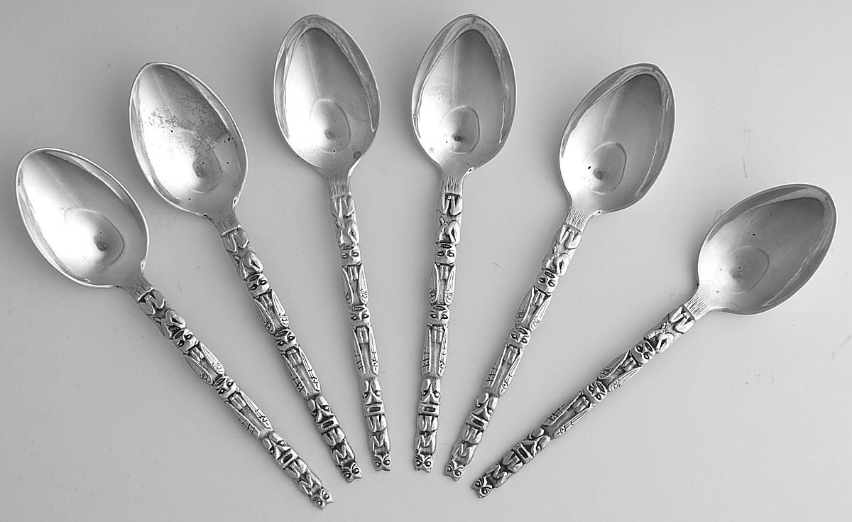 States & Cities Souvenir Spoons(Sterling) Alaska Demitasse Spoon - Set of 6 by Joseph Mayer (USA)-1