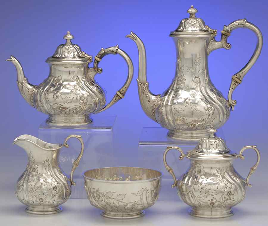 337 (Sterling, Hollowware) 5 Piece Tea Set (SCP, STP, SCR, SSU, SWB) by Jenkins & Jenkins-1