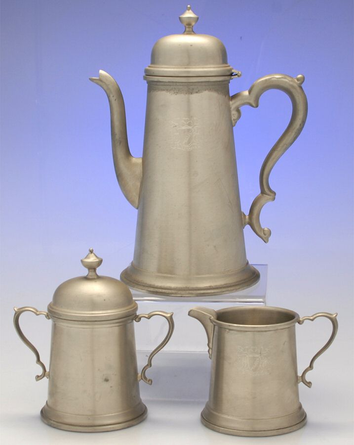 130 (Pewter, Hollowware) Coffee Set - 3 Piece with Coffee Pot by Jostens Pewter-1