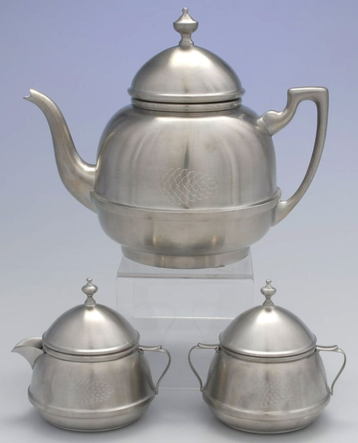 130 (Pewter, Hollowware) 3 Piece Tea Set (TP, SU, CR) by Jostens Pewter-1