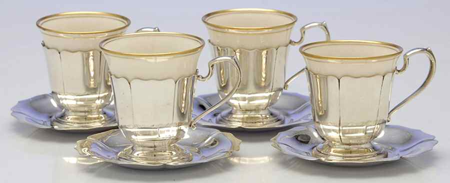140 (Sterling, Hollowware) Demi Cup and Saucer with Liner - Set of 4 by J E Caldwell-1
