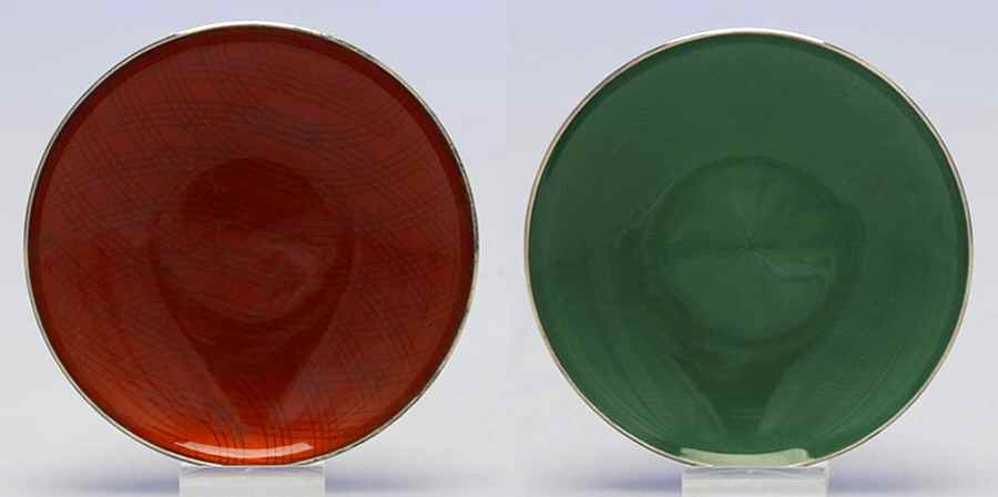 Sterling Hollowware Set of 2-3" Round Trays with Enamel Bowl by J. Tostrup (Norway)-1