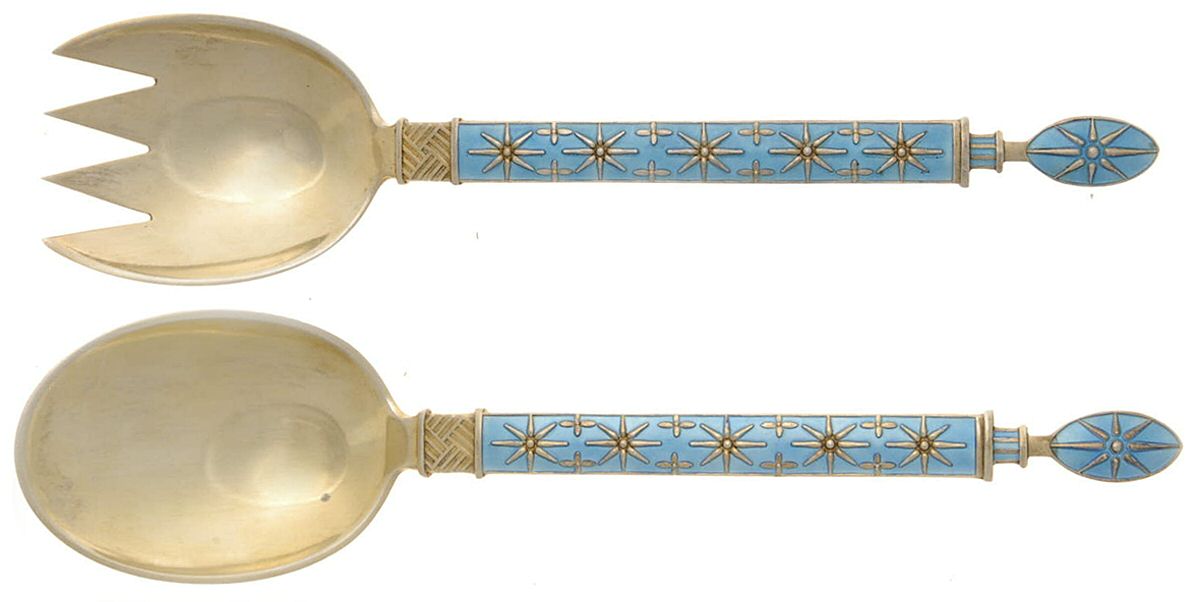 JTO7 (Sterling) (2 Pc) Solid Salad Set by J. Tostrup (Norway)-1
