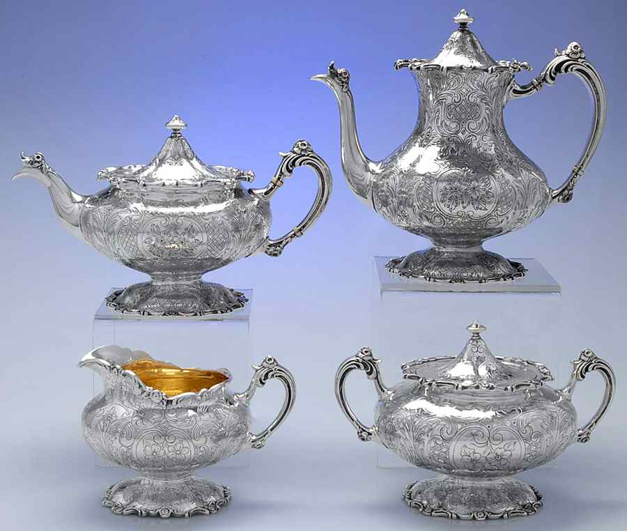 581S (Sterling, Hollowware) 4 Piece Tea Set (SCP, STP, SCR, SSU) by J E Caldwell-1