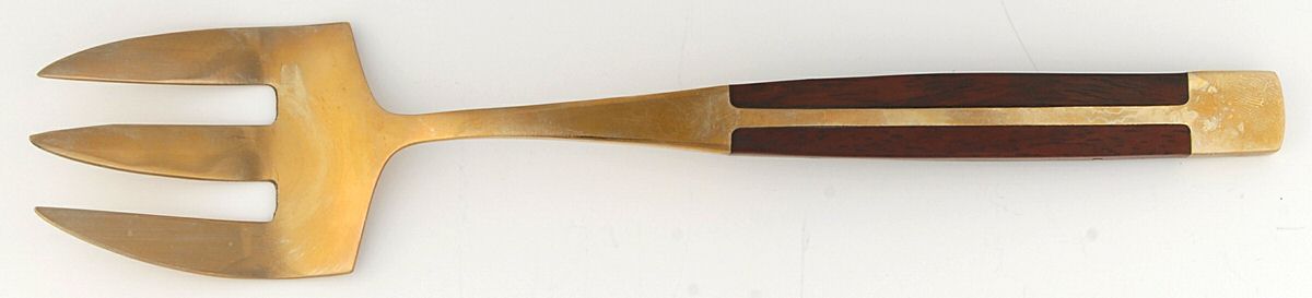 JCZ1 (Brass, Teak) Large Solid Serving Fork by Jean Claude-1