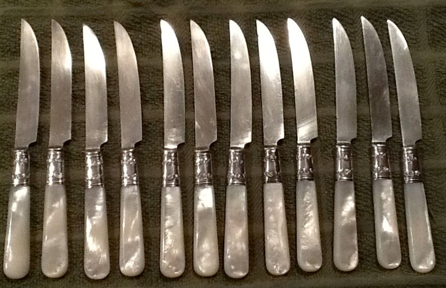 Pearl Handle 2 (Sterling) Individual Steak Knife Pearl Handle by J E Caldwell-1