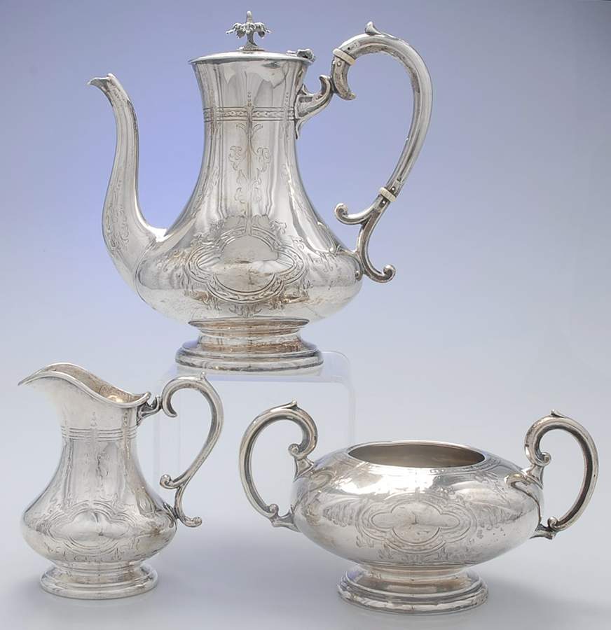 JRF5 (Sterling, Hollowware) 3 Piece Set (Coffee Pot, Creamer, Sugar-No Lid) by John Round & Son, Ltd-1
