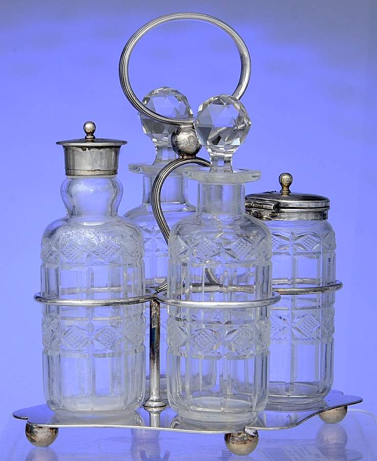 14303 (Silverplate, Hollowware) Cruet Set-4 Crys Bottles W/Std by J B Chatterly & Sons-1