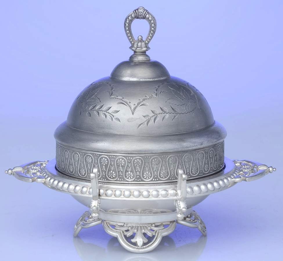 3800 (Silverplate, Hollowware) Round Covered Butter Dish & Strainer by James Tufts-1