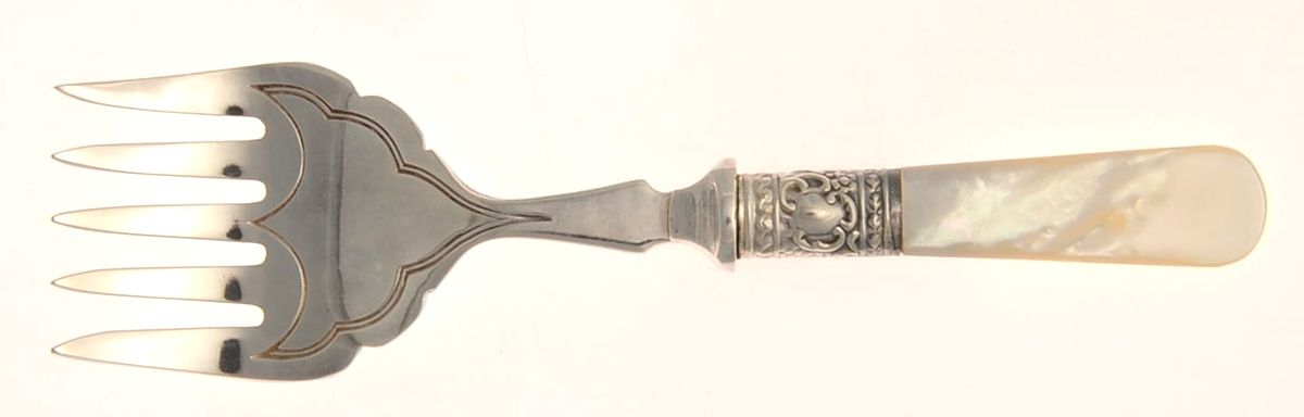 Pearl Handle 2 (Silverplate) Large Solid Tined Sardine Serving Fork by JBS-1