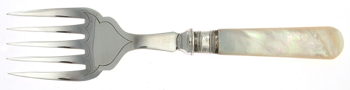 Pearl Handle (Sterling) Pearl Handle Hollow Fish Serving Fork Slvp Tines by John Biggin-1