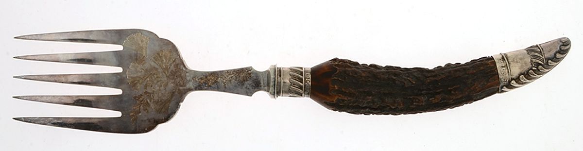J5B1 (Sterling) Fish Serving Fork Hollow Handle Large, Bright Cut by John Biggin-1