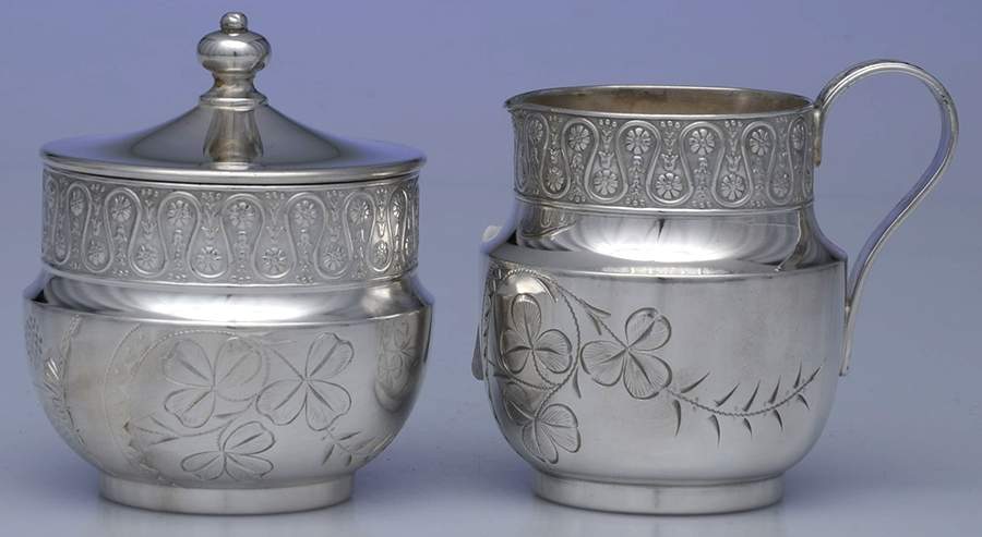 2217 (Silverplate, Hollowware) Mini Creamer & Sugar with Lid by James Tufts-1