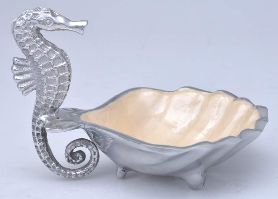 By the Sea-Snow (Aluminum, Hollowware) 5" Handled Shell Shape Bowl by Julia Knight-1