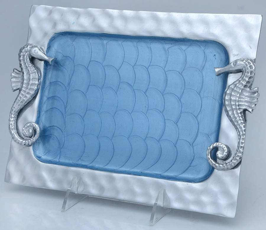 By the Sea-Azure (Aluminum, Hollowware) 10" Rectangular Tray with Handles by Julia Knight-1