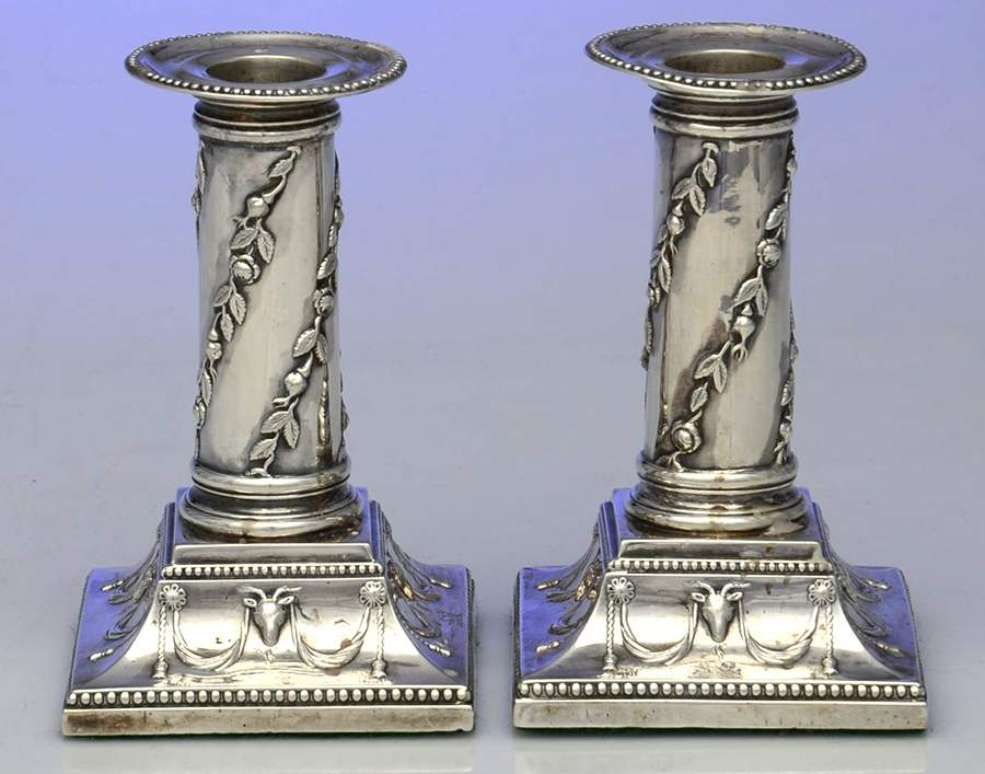JJT2 (Sterling, Hollowware) Pair of Weighted Candlesticks by John Aldwinckle & Thomas Slater-1
