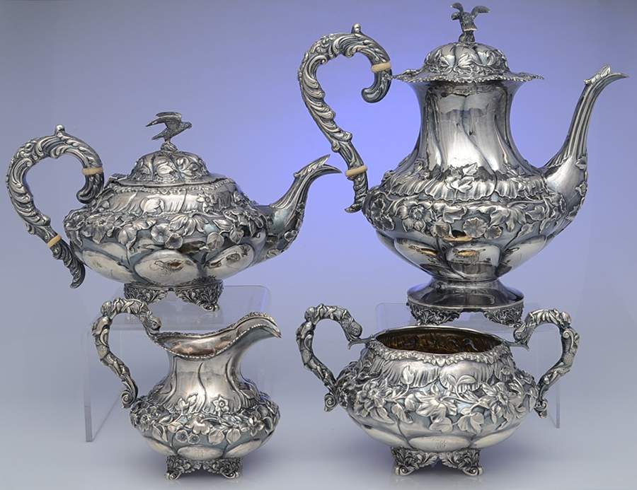 5439 (Sterling, Hollowware) 4 Piece Tea Set (SCP, STP, SCR, SSUO) by Jonathan Hayne-1