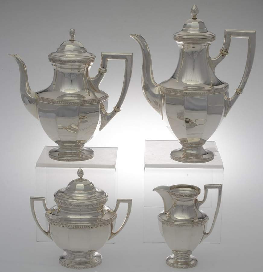 63102 (Sterling, Hollowware) 4 Piece Tea Set (SCP, STP, SCR, SSU) by J D Schleissner Sohne-1