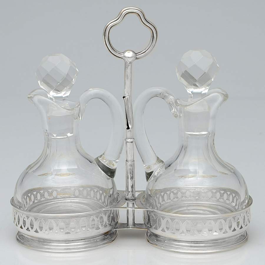 530 (Sterling, Hollowware) (3 Pc) Condiment Set (2 Glass Bottles/1 Holder) by James E. Blake Co.-1