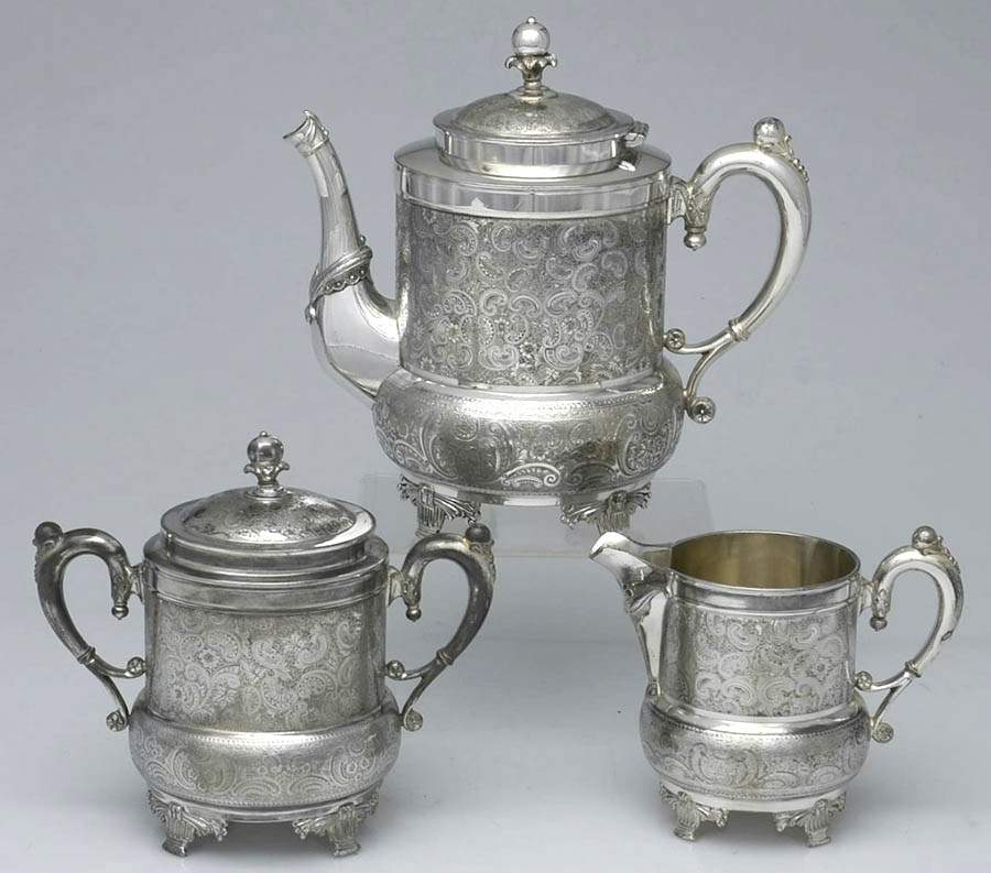 1910 (Silverplate, Hollowware) 3 Piece Tea Set (PTP, PCR, PSU) by James Tufts-1