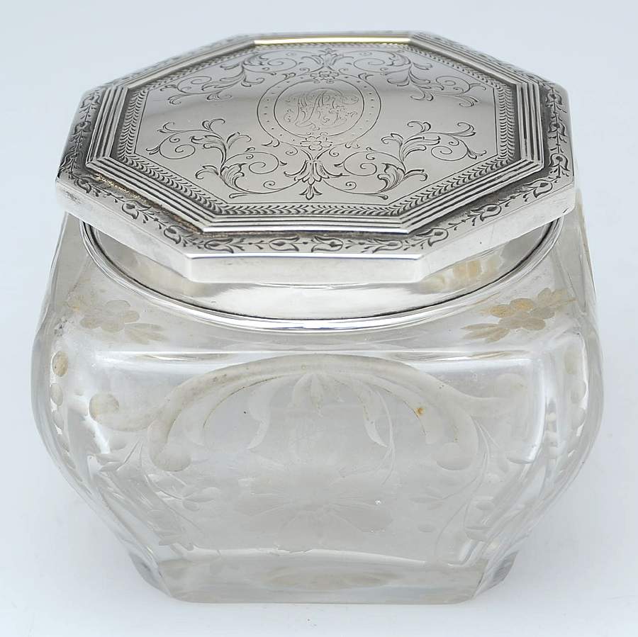 7665 (Sterling, Hollowware) Powder Jar, Crystal Bowl and Sterling Lid by J E Caldwell-1