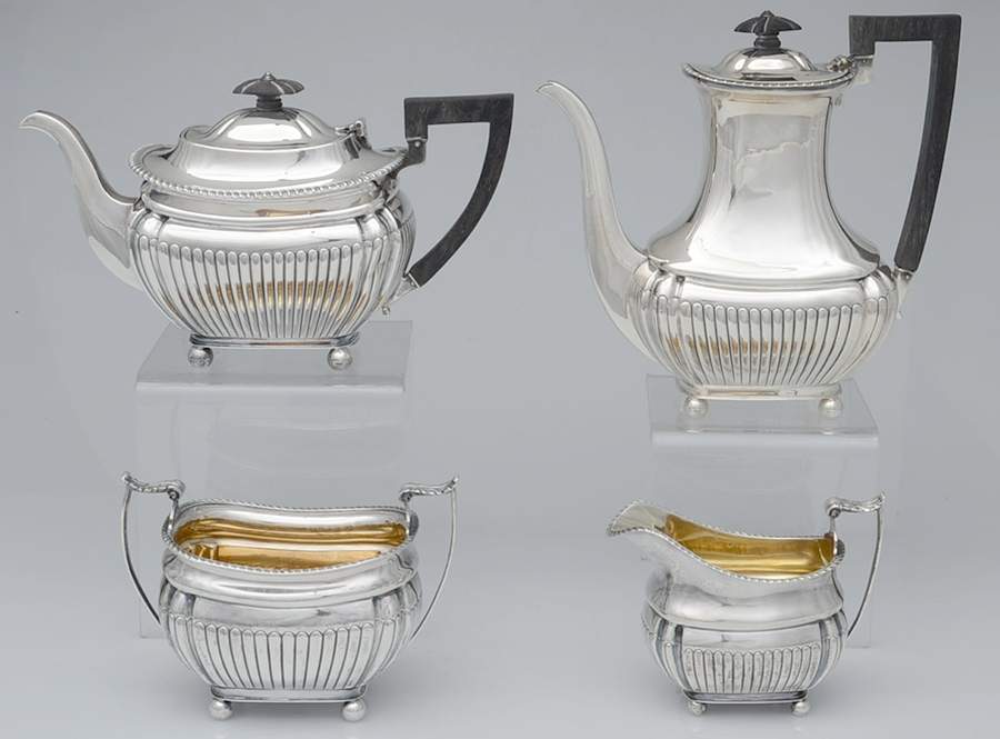 10846 (Sterling, Hollowware) 4 Piece Tea Set (SCP, STP, SCR, SSUO) by John Round & Son, Ltd-1