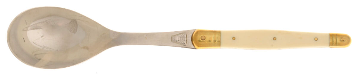 Laguiole Ivory (Gold Accent) Hollow Handle Salad Serving Spoon by Jean Dubost (France)-1
