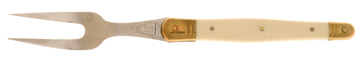 Laguiole Ivory (Gold Accent) Medium Solid Cold Meat Serving Fork by Jean Dubost (France)-1