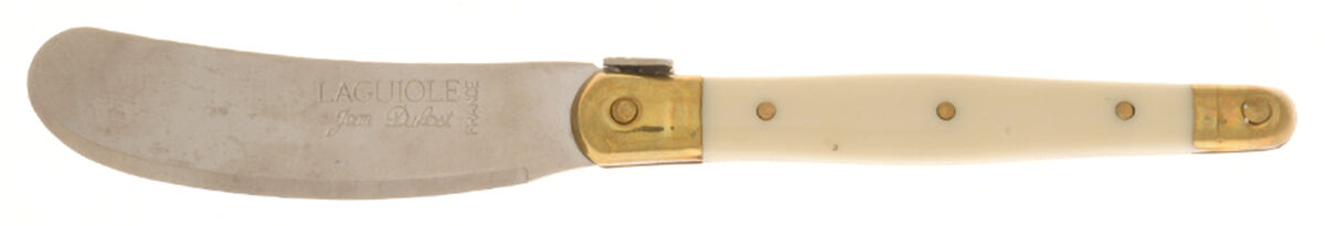 Laguiole Ivory (Gold Accent) Cheese Spreader with Stainless Blade by Jean Dubost (France)-1