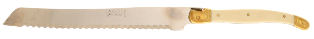 Laguiole Ivory (Gold Accent) Bread Knife with Stainless Blade by Jean Dubost (France)-1