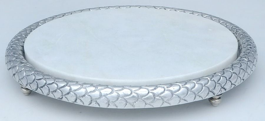 Florentine (Aluminum Hollowware) Cheese Tray with Marble Insert by Julia Knight-1