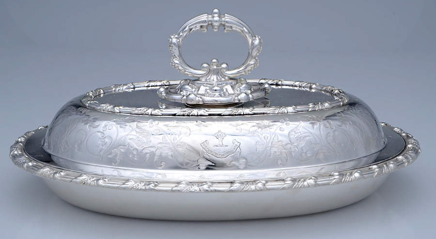 3013 (Silverplate, Hollowware) 12" Oval Double Vegetable by James Dixon & Sons-1