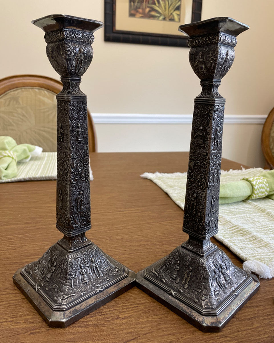 2340 (Silverplate, Hollowware) Pair of 11" Candlesticks by 1890 Jennings Bros-1