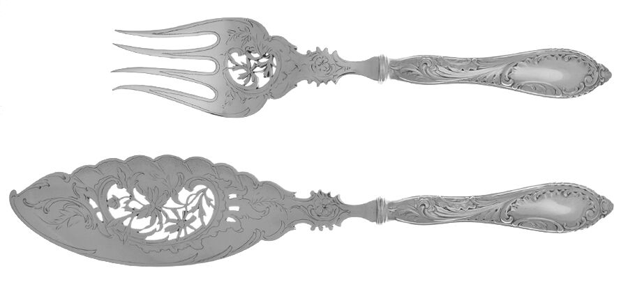 JVK7 (Sterling) (2 Pc) Sterling HH Fish Serving Set w/Bright Cut by J M Van Kempen-1