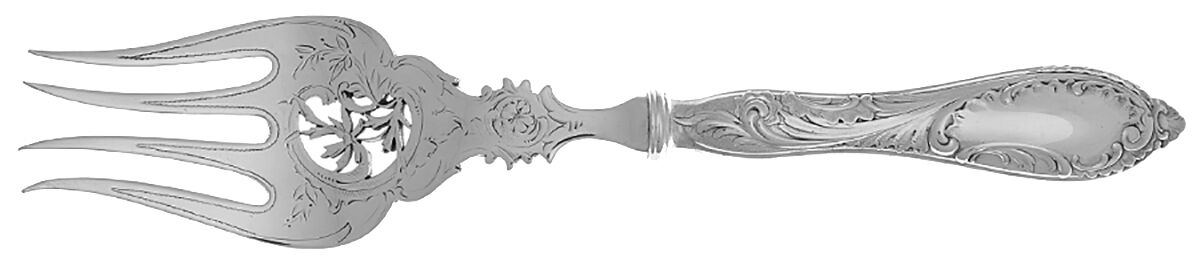 JVK7 (Sterling) Fish Serving Fork HH w/Sterling Tines & Bright Cut by J M Van Kempen-1