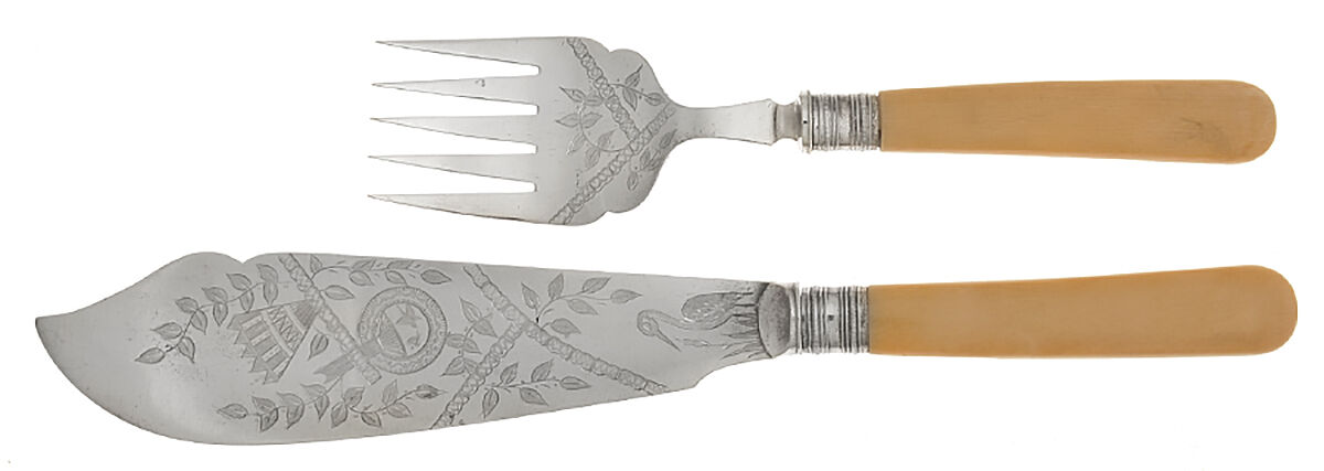 J2N3 (Silverplate) Bright Cut Hollow Handle SP Blade Fish Serving Set by John Nowill & Sons-1