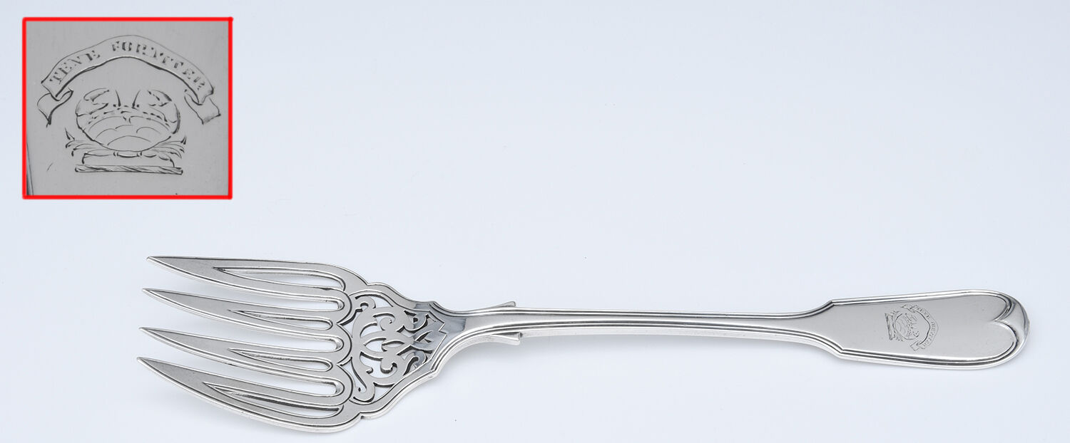JZW2 (Sterling) Large Solid Pierced Fish Serving Fork by John J. Whiting-1