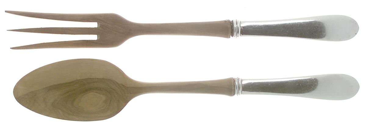 Betsy Patterson-Plain (Sterling) Wooden Bowl 2-Piece Salad Set by Kirk Stieff-1