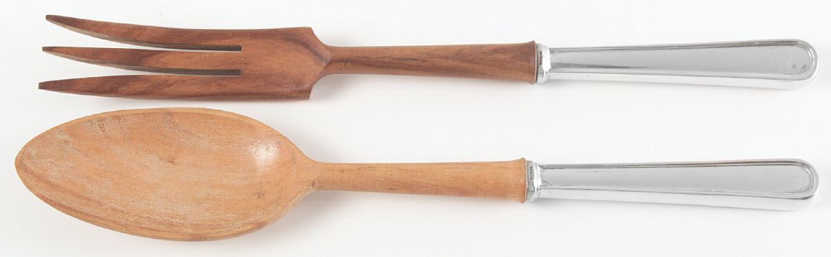 Calvert (Sterling, 1927, No Monograms) Wooden Bowl 2-Piece Salad Set by Kirk Stieff-1