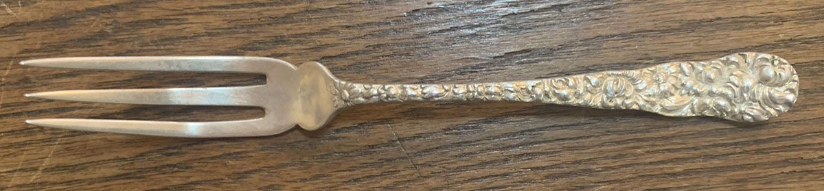 Chrysanthemum (Sterling, 1904, No Monograms) Strawberry Fork by Kirk Stieff-1