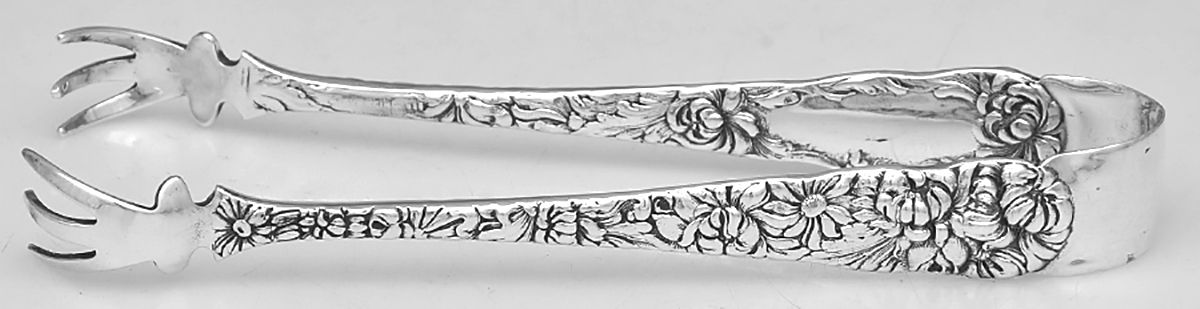 Chrysanthemum (Sterling, 1904, No Monograms) Large Sugar Tongs by Kirk Stieff-1