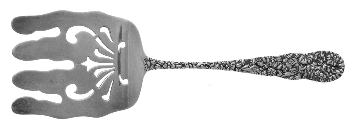 Chrysanthemum (Sterling, 1904, No Monograms) Large Solid Asparagus Serving Fork by Kirk Stieff-1