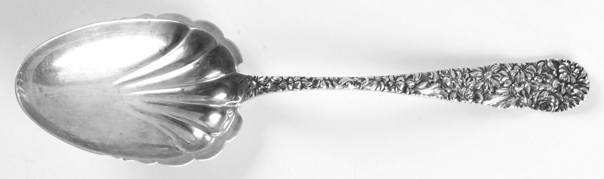 Chrysanthemum (Sterling, 1904, No Monograms) Vegetable Serving Spoon (Solid) by Kirk Stieff-1