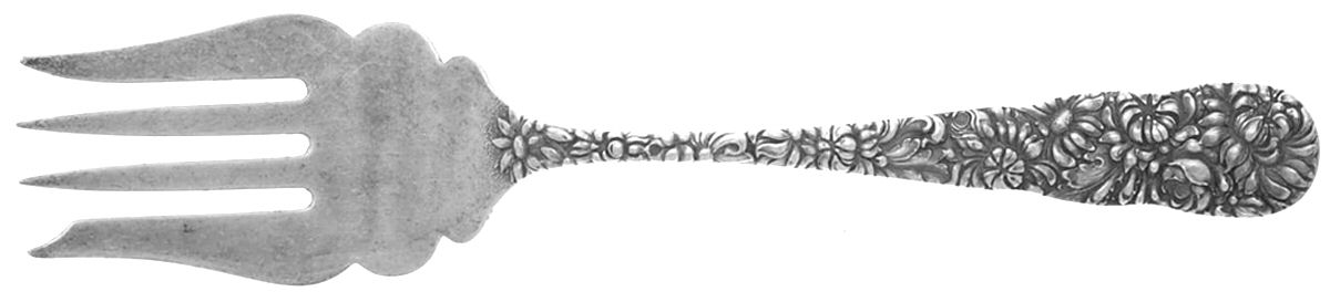 Chrysanthemum (Sterling, 1904, No Monograms) Small Solid Cold Meat Serving Fork by Kirk Stieff-1