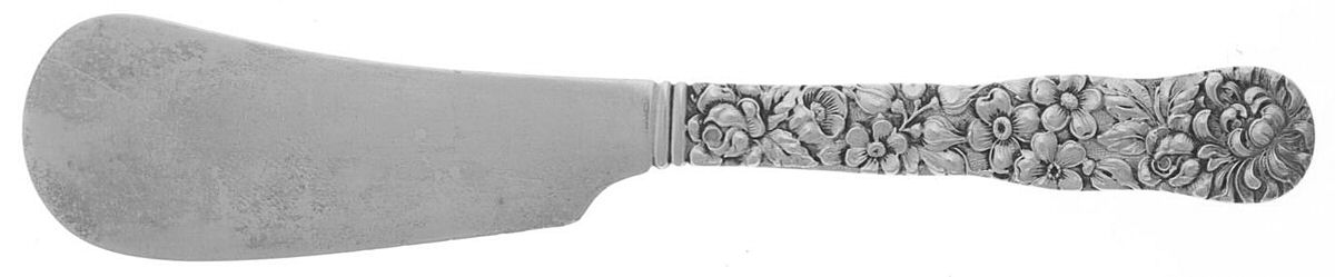 Chrysanthemum (Sterling, 1904, No Monograms) Flat Handle Butter Spreader by Kirk Stieff-1